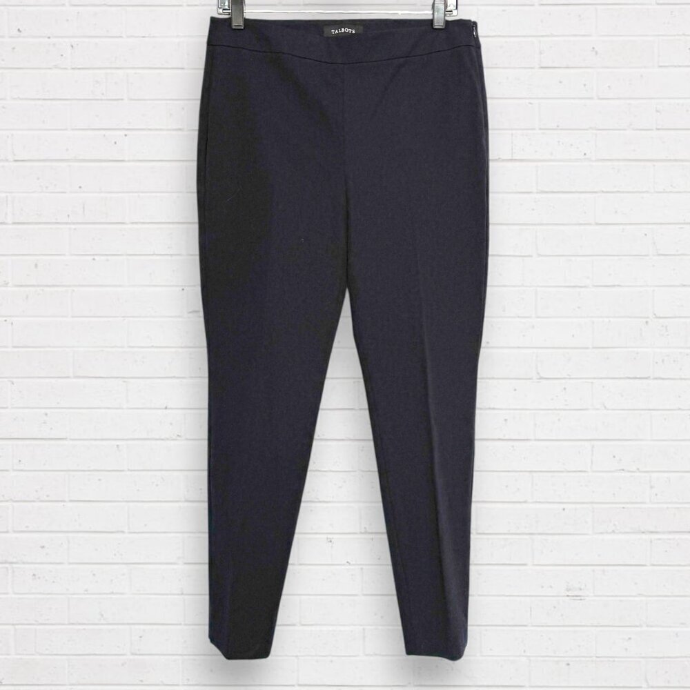 New TALBOTS Navy Blue Cotton Stretch Chatham Ankle Side Zip Flat Front Pants 8P
